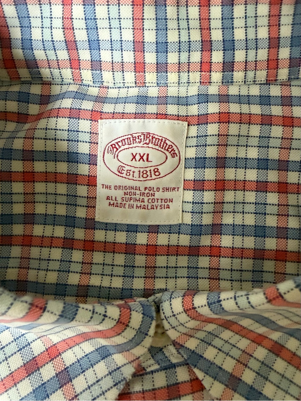 Brooks Brothers Plaid Cotton Polo Shirt in Blue and Red - non-iron